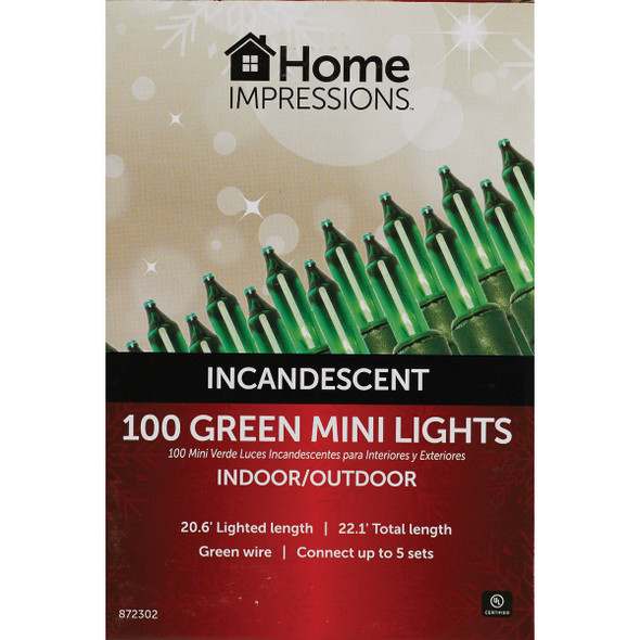 Home Impressions Green 100-Bulb Mini Incandescent String Light Set with Green Wire