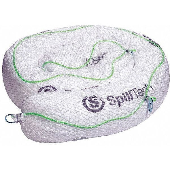 Spilltech Sorbent Boom, 38 gal, 8 in x 10 ft, Oil, White, 4 PK PREM810