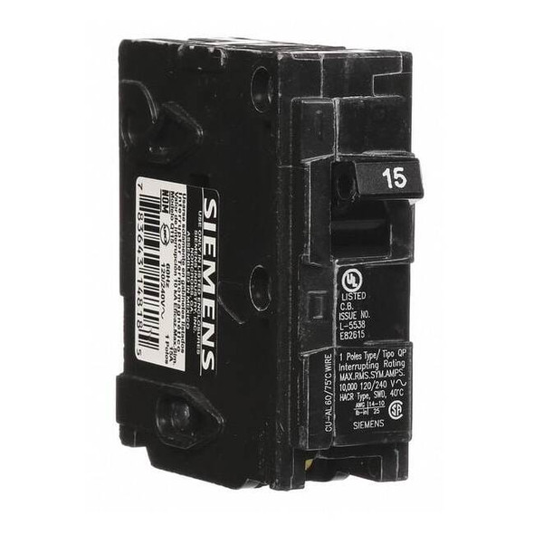 Miniature Circuit Breaker, Q Series, 15A, 1 Pole, 120V AC, 10kA at 120V AC