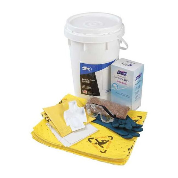 Spill Kit, 9 gal Volume Absorbed per Kit, 6 1/2 gal Capacity, Bucket, White, 18