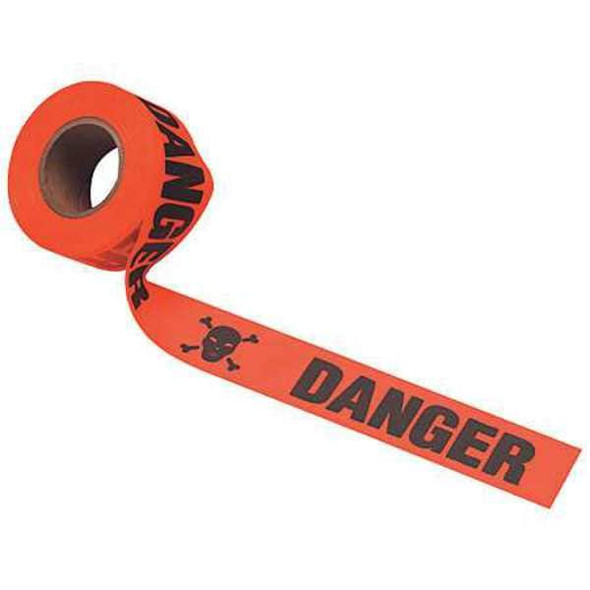 Barricade Tape, Danger, Red, 3 in Wide x 1,000 ft Length, Polyethylene, 3 mil