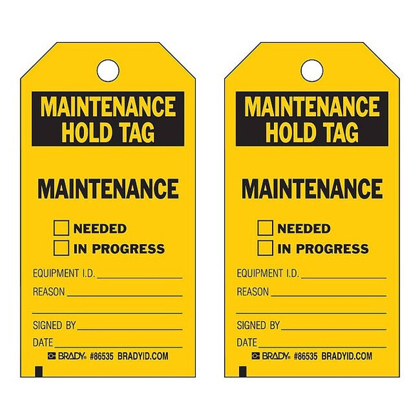 Maintenance Hold Tag, Maintenance Needed In Progress, 3 in W x 5 3/4 in H, 10 PK