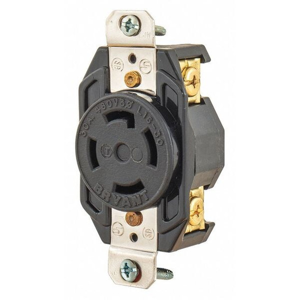 Bryant Locking Receptacle,Blk,480VAC,10 HP,30A 71630FR