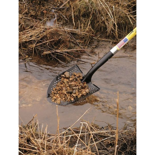 Round Point Mud/Sifting Shovel, 14 ga #2 Blade, Steel Blade, Forward Turn Step, 48 in L Yellow