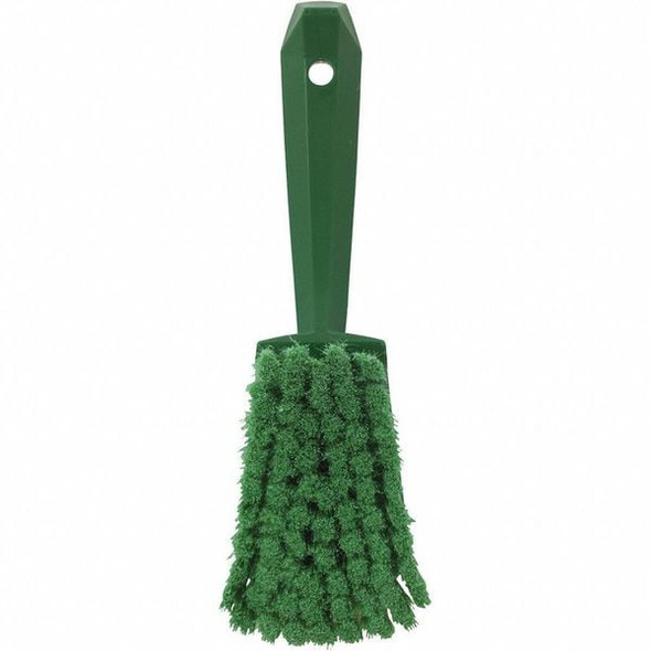 3 in W Scrub Brush, Soft, 5 57/64 in L Handle, 4 1/2 in L Brush, Green, Plastic, 10 in L Overall
