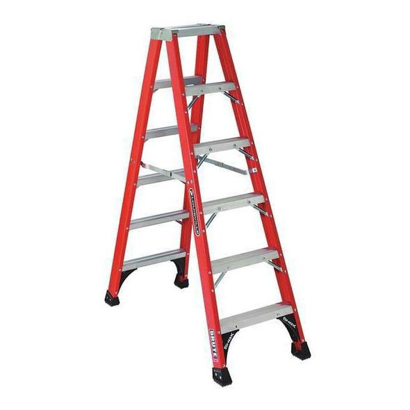 Louisville 6 ft Fiberglass Twin Stepladder, 375 lb Capacity FM1406HD