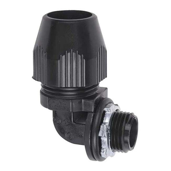 Conduit Fitting 90 Deg Elbow, 1-1/4 in, Liquid-Tight, Plastic, Plain, Black