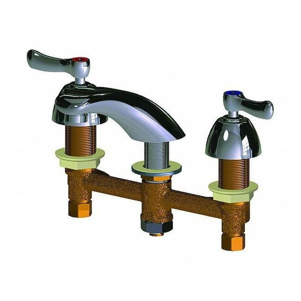 Manual Low Arc Bathroom Faucet, 8" Mount, Polished Chrome 3 Hole