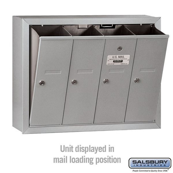 Salsbury Industries Mailbox, Aluminum, Powder Coated, 4 Doors, Surface, - 3504ASU