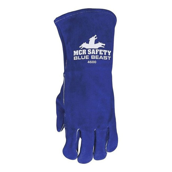 Left Hand Only Welding Glove, Hemmed Cuff, Wing Thumb, Leather Cowhide, L
