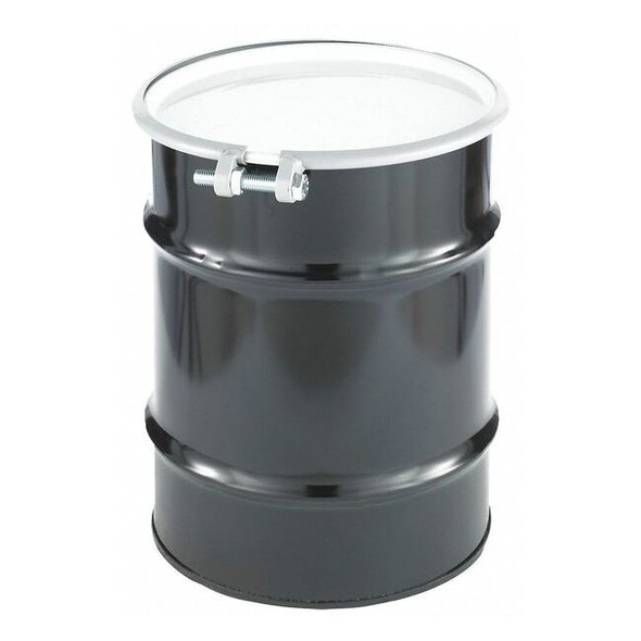 Open Head Transport Drum, Steel, 10 gal, Unlined, Black