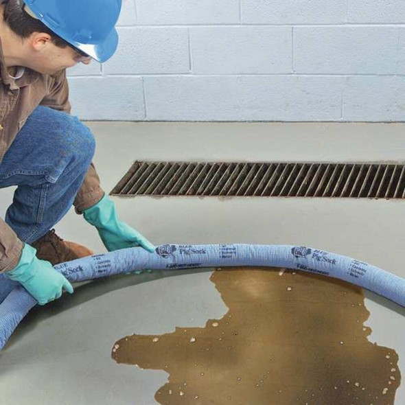 Pig Sorbent Sock, 14 gal, 3 in x 20 ft, Universal, Blue, 4 PK PIG203