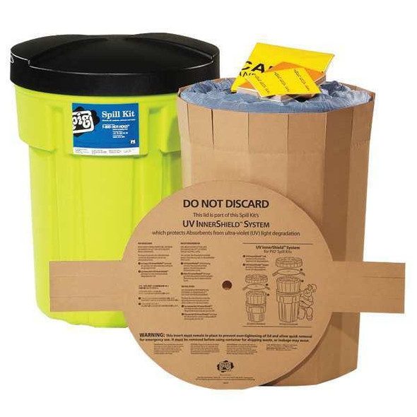 Pig Spill Kit, 21 gal Volume Absorbed per Kit, 30 gal Capacity, Drum, Green, 46 KIT245