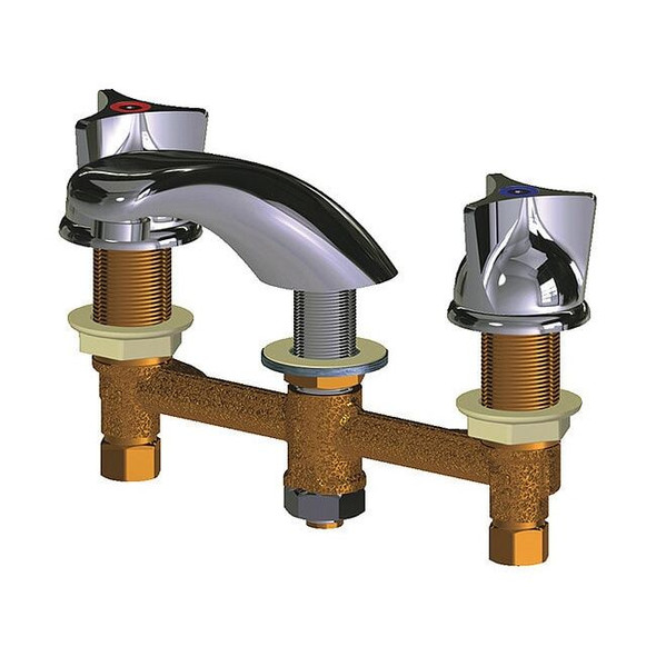 Manual Low Arc Bathroom Faucet, 8" Mount, Polished Chrome 3 Hole