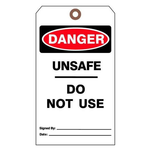 Danger Tag, Lockout Tagout, Cardstock, 7 in H x 4 in W, White, Rectangle, 25 PK