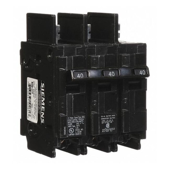 Miniature Circuit Breaker, BQ Series, 40A, 3 Pole, 240V AC, 10kA at 240V AC