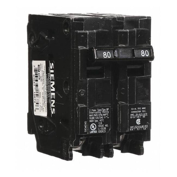 Miniature Circuit Breaker, Q Series, 80A, 2 Pole, 120/240V AC, 10kA at 120V AC
