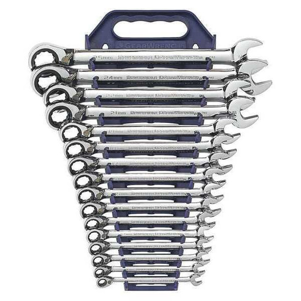 16 Piece 72-Tooth 12 Point Reversible Ratcheting Combination Metric Wrench Set