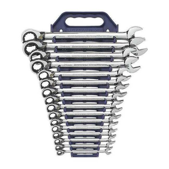 16 Piece 72-Tooth 12 Point Reversible Ratcheting Combination Metric Wrench Set
