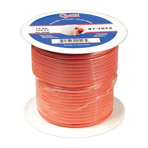 Primary Wire, GPT, 16 AWG, 1C C, Orange, PVC, Stranded, 60V, 100 ft.