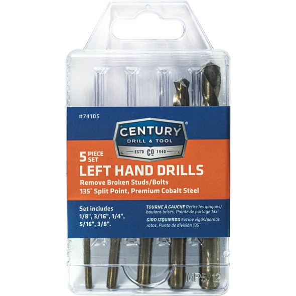 Century Drill & Tool Cobalt Steel Left Hand Drill Bit Set (5-Piece) 74105