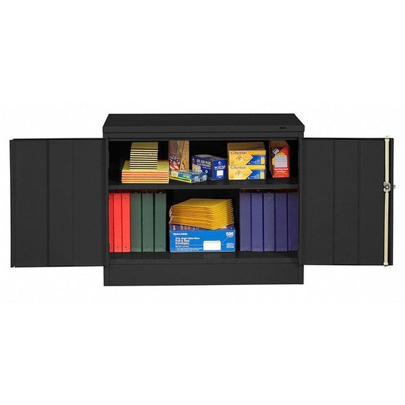 Shelving Storage Cabinet, 30 in H, 36 in W, 18 in D, Swing, Keyed, Black, 2 Shelves, 0 Drawers