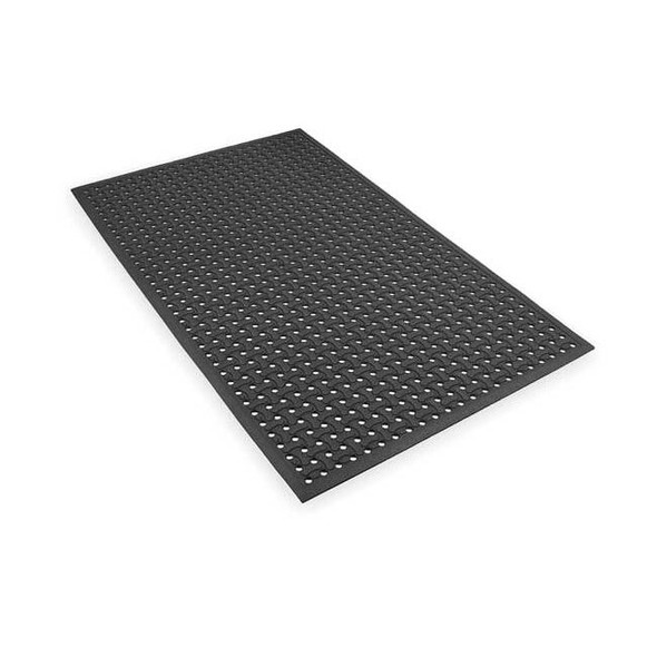 Antifatigue Mat, Rubber, Drainage Holes, 3 ft W x 5 ft L, Black