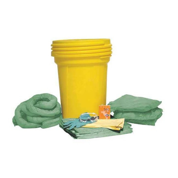 Spill Kit, 29 gal Volume Absorbed per Kit, 30 gal Capacity, Drum, Yellow