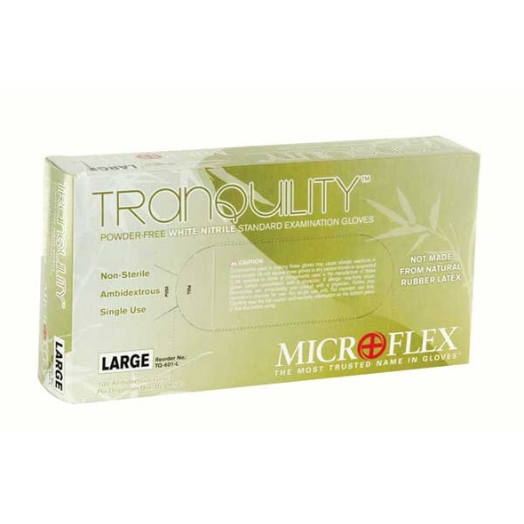 TQ-601, Disposable Gloves, 2.00 to 2.99 mil Palm, Nitrile, Powder-Free, L (9), 100 PK, White
