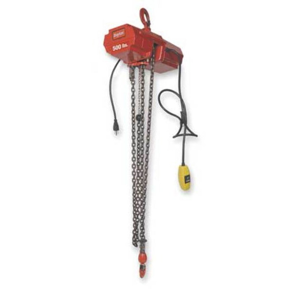 Electric Chain Hoist, 800 lb, 10 ft, Hook Mounted - No Trolley, 115V AC, Red