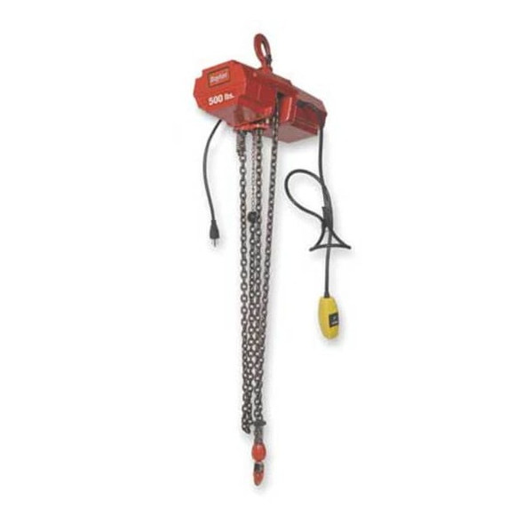 Electric Chain Hoist, 800 lb, 10 ft, Hook Mounted - No Trolley, 115V AC, Red