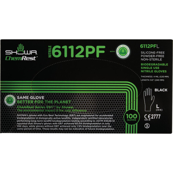Showa Large Black Nitrile Biodegradable Disposable Gloves (100-Pack)