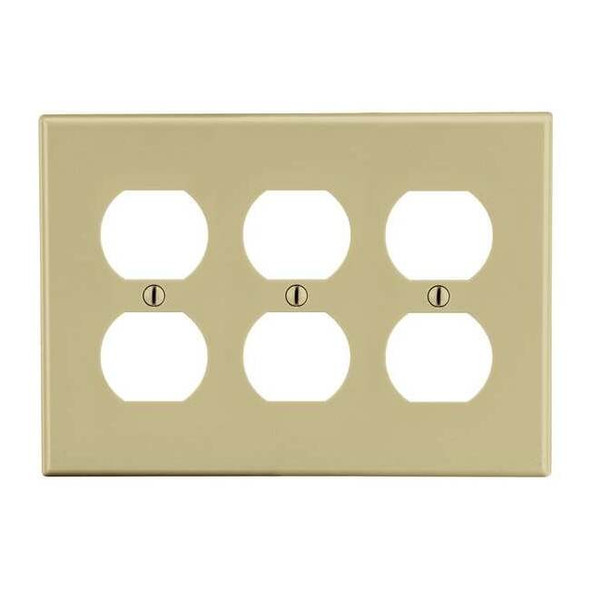 Duplex Receptacle Wall Plate, Number of Gangs: 3 Plastic, Satin Finish, Ivory