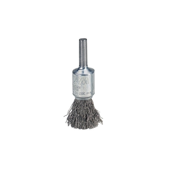 Crimped Wire Solid End Brushes, Stainless Steel, 25,000 rpm, 1/2" x 0.02"