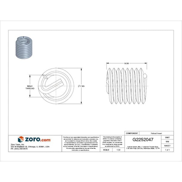 Tanged Helical Insert, Free-Running, M6-1.00 Thrd Sz, 18-8 Stainless Steel, 10 PK