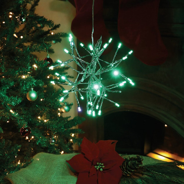 Alpine 10 In. LED 48-Bulb Green Hanging Twig Snowflake Ornament Light Decoration CRD100S-GN 802939