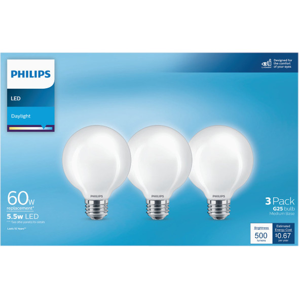 Philips 3pk 60w G25 Dl Led Bulb 567446 519498