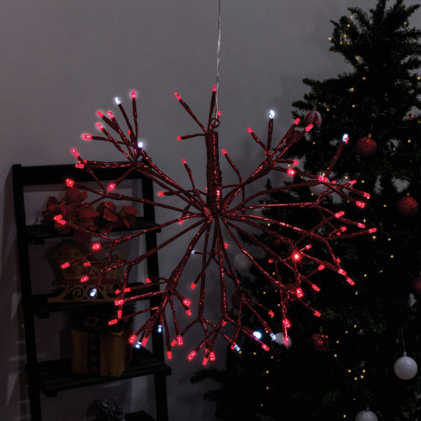 Alpine 16 In. LED 96-Bulb Red Hanging Twig Snowflake Ornament Light Decoration
