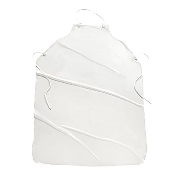 Disposable Bib Apron, Vinyl, Sewn, 8 mil, 45 in, White, 35 in x 45 in, 12 PK