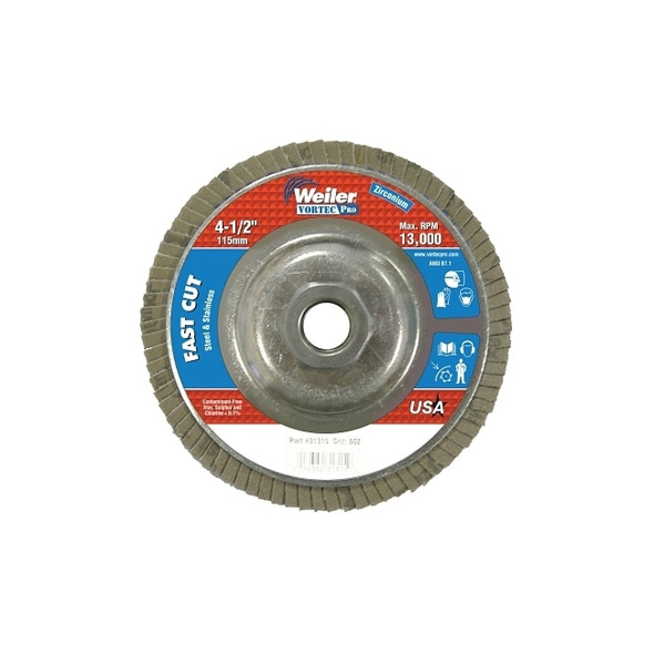 Vortec Pro® Abrasive Flap Disc, 4-1/2 in dia, 60 Grit, 5/8 in-11, 13000 rpm, Type 29