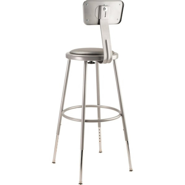 National Public Seating Round Stool with Backrest, Height 25" to 33"Gray 6424HB