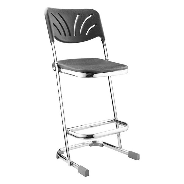 National Public Seating Square Stool with Backrest, Height 24"Black 6624B