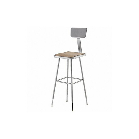 National Public Seating Square Stool with Backrest, Height 31" to 39"Gray 6330HB