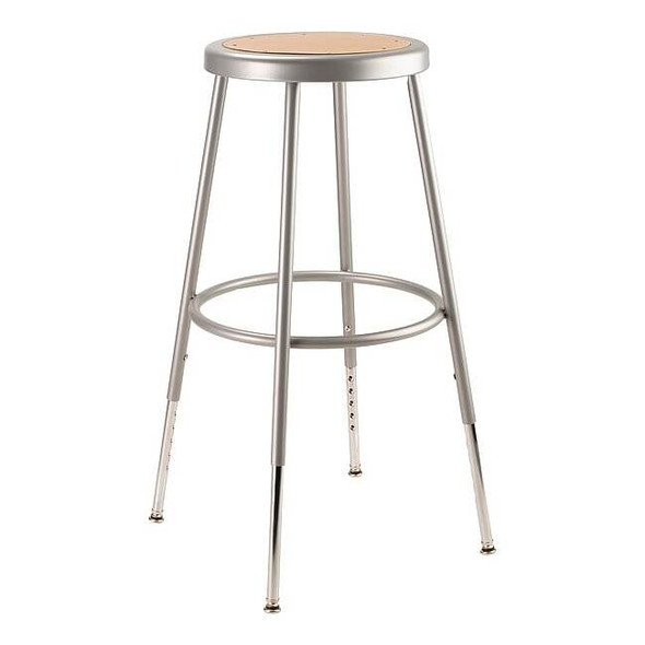 Round Stool, Height Range 25" to 33", Hardboard Gray