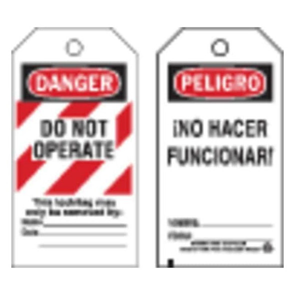 Brady Danger Bilingual Tag,5-3/4 x 3 In,PK25, 65453 65453