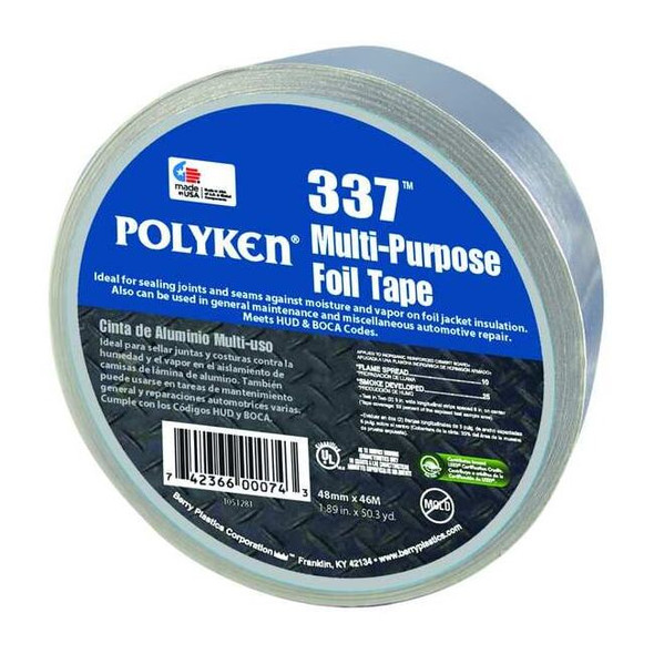 Polyken Foil Tape, Aluminum, 50-1/4 yd L, 1-7/8 in W 337