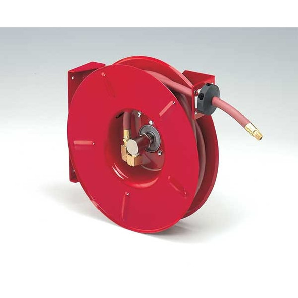 Spring Return Hose Reel, 3/8 in Hose Diameter, 50 ft Length, 300 psi Max. Pressure, Brass, Red