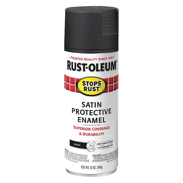 Rust-Oleum Spray Paint, Black, Satin, Solvent, 12 oz 7777830