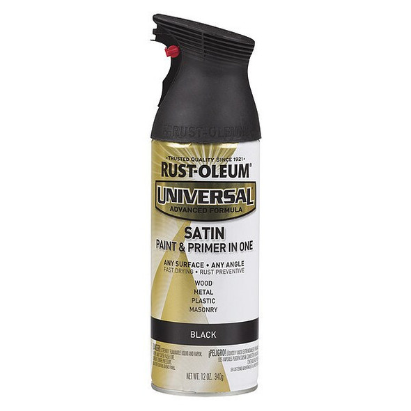 Rust-Oleum Spray Paint, Black, Satin, Solvent, 12 oz 245197