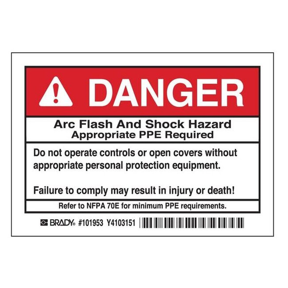 Brady Arc Flash Protection Label,PK5, 101953 101953
